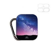 구스페리 별자리 디자인 에어팟 1 / 2 세대 케이스 + 철가루 방지 스티커 + 키링, 사자자리