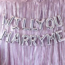 WILL YOU MARRY ME 은박풍선 커튼 세트, 실버, 1세트