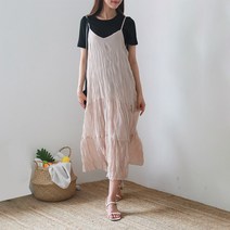 뷔스티에 플리츠 롱 민소매 원피스