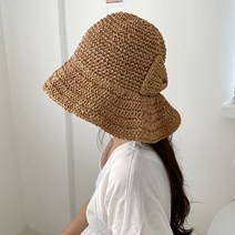 지니얼 여성 리본 여름 여행 햇빛가리개 라탄 왕골 모자