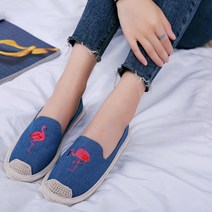 올나인 플라밍고 자수 심플 스니커즈