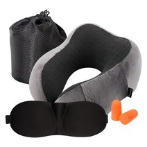 카템 떠나요 메모리폼 목쿠션 + 수면안대 + 귀마개 + 파우치 세트, 다크그레이