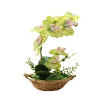 조화 라탄 배모양 꽃화분, 그린, 1개