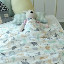 하임앤하임 사파리 순면 리플 2겹 블랭킷 135 x 90 cm, 화이트 + 베이지 + 민트