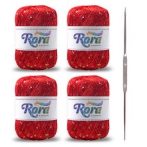 미소털실 로라 스팽글 뜨개실 55g 4p + 코바늘, 6020 레드