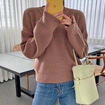 여성용 러블 하프 하찌 라운드 니트