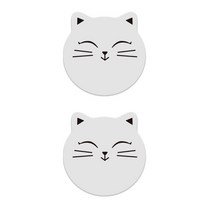 GUNU 규조토 고양이 코스터 2p, 웃는고양이 화이트