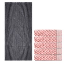 소프트터치 헤링본 세면타올 200g 40수 코마사 5p + 헤링본 바스타올 500g 40수 코마사 세트, 베이비핑크, 차콜그레이, 1세트