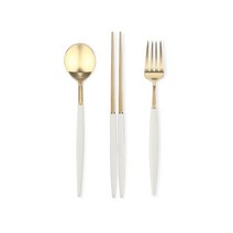 보겐 에펠 골드 어린이 수저 + 포크 세트, 화이트, 1세트, 숟가락 + 젓가락 +포크