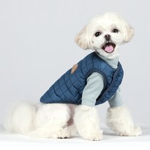 파스텔독 강아지 투버튼 깔깔이 조끼 패딩, 블루