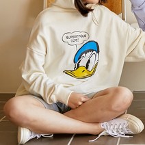 마른파이브 디즈니 여성 도날드덕 오버핏 빅사이즈 롱 후드티셔츠 DSN09