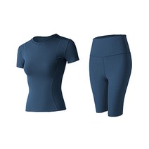 알럽핏 여성용 슬림바디 무지 피트니스 요가복 반팔 + 레깅스 세트