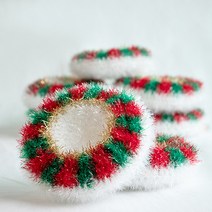 크리스마스 리스 수세미 뜨개질 DIY 패키지, 1세트, 흰색, 초록, 빨강, 금사