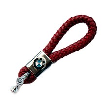 굿즈인홈 BMW 로고 꽈배기 가죽 키홀더 장식, 와인레드, 1개
