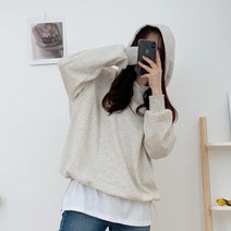 여성용 제로뉴 오버핏 배색 스트링 후드티셔츠 T6344K12