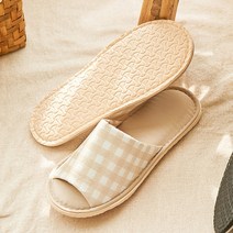 베베데코 순면 체크 실내화 2족, 베이지