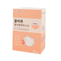 올바른 황사방역마스크 흰색 중형 KF94, 1개, 20매입