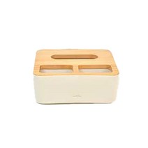 가죽 원목 티슈케이스 사각수납형, 화이트