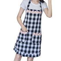 일루에 체크무늬 앞치마, 블랙, 1개