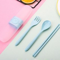 휴대용 PP 식기 수저 2세트, 블루, 숟가락 2p + 포크 2p + 젓가락 2벌 + 케이스 2p