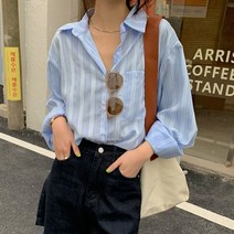 페이퍼먼츠 여성용 보이프렌드 스트라이프 루즈핏 셔츠 00574