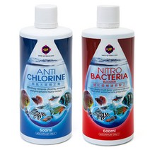 UPAqua 안티 클로린 물갈이약 600ml + 니트로 박테리아 부스터 600ml 세트, 1세트