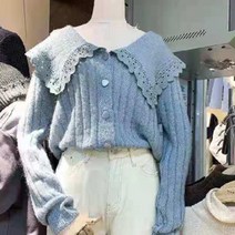 메이첼 여성용 빅카라 레이스 루주핏 골지 니트 가디건 스웨터 00166