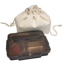 밀프랩 직장인 전자레인지 스테인레스 5구 식판 1단 도시락통 + 일반형 보냉백 세트, 블랙(도시락통), 아이보리(보냉백), 1세트