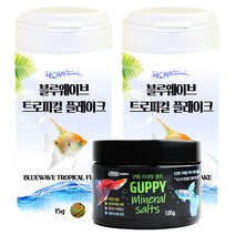 로웰 블루웨이브 트로피컬 플레이크 열대어사료 15g x 2p + 구피 미네랄 솔트 120g 세트, 1세트