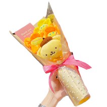 미니 산리오 인형 + 스마일 꽃 3p 꽃다발 포장세트, 폼폼푸린