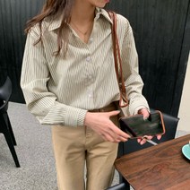 여성용 유니크 커프스 세로 줄무늬 셔츠