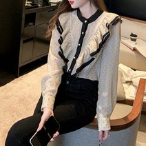 페이퍼먼츠 블랙 배색라인 플레어 블라우스 01523