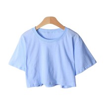 시크블랙 여성용 듀이코 데일리 무지 크롭 반팔 티셔츠 T9206K23