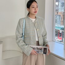 여성용 차이나넥 골드버튼 트위드자켓