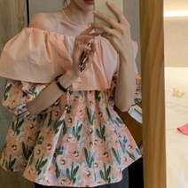 페이퍼먼츠 오프숄더 주름 카라 빈티지 플라워 블라우스 01824