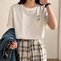 메이첼 여성용 베이직 캐릭터 프린팅 라운드넥 반팔 티셔츠 00704