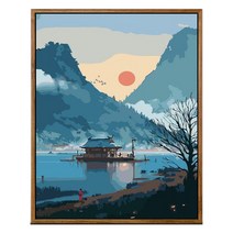 순잠 깜찍 모던 수채화 유채화 개릭터 그림그리기 DIY 세트 40 x 50 x 2.5 cm, 8 강물 하우스