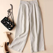 풍깍쟁이 여성용 레그 와이드 린넨 캐주얼 긴바지