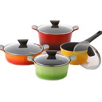 네오플램 벤 냄비 4종 + 실리콘 핸들 2p 세트, 혼합색상(냄비), 랜덤발송(실리콘 핸들), 편수 18cm + 양수 20cm + 24cm + 전골 24cm + 실리콘 핸들 2p