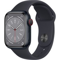 Apple 애플워치 8, 41mm, GPS+Cellular, 알루미늄, 미드나이트 / 미드나이트 스포츠밴드, 미드나이트