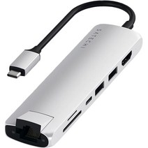 사테치 USB C타입 7in1 알루미늄 슬림 맥북 멀티 허브 이더넷 어댑터, ST-UCSMA3S, Silver