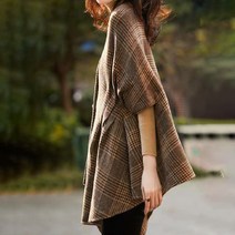 페이퍼먼츠 여성용 빈티지 체크 브이넥 원버튼 케이프 망토 자켓 02863