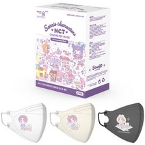 어린숨 엣지 NCT 앤 산리오 성찬 아트심볼 새부리형 컬러마스크 소형, 화이트, 아이보리, 메탈그레이, 30개입, 1개