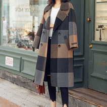 페이퍼먼츠 여성용 배색 체크 더블버튼 미디 코트 02901