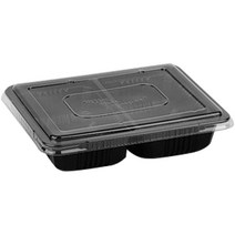 스완 국 찜 탕 도시락 실링 배달 일회 용기 2318 70호 2칸 1000ml x 50p 검정색 + 뚜껑 50p 세트, 50개입, 1세트