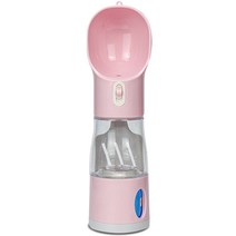 브이랩 반려동물 휴대용 원터치 버튼식 올인원 멀티 물병 + 간식통 + 배변봉투, 핑크, 1개