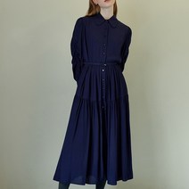 오앨 ROUND COLLAR SHIRRING DRESS
