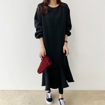 페이퍼먼츠 라운드넥 루즈핏 캐주얼 롱 프릴 원피스 03566