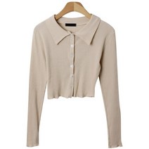 여성용 허그잉 카라 버튼 골지 크롭 쫀쫀 긴팔티 cpt11523k2c