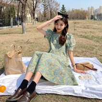 몬드스팟 여성용 허리 셔링 퍼프 꽃 원피스 MO44